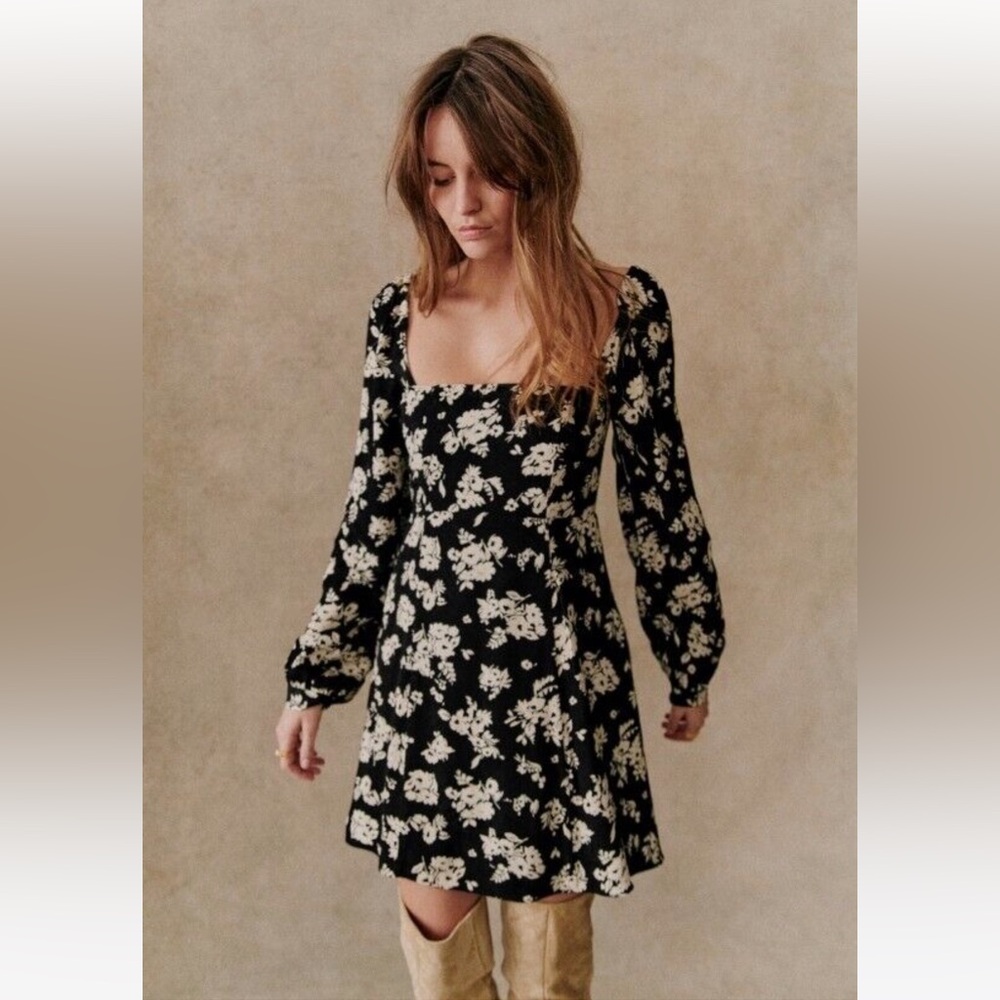 Sezane Robe Carola Floral Black Dress 34 / XS